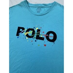 Polo Ralph Lauren T-shirt Men Large Paint Splatter Large Horse Logo‎ Preppy